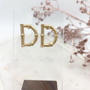 'D' Bamboo Initial Name Earrings Studs Gold